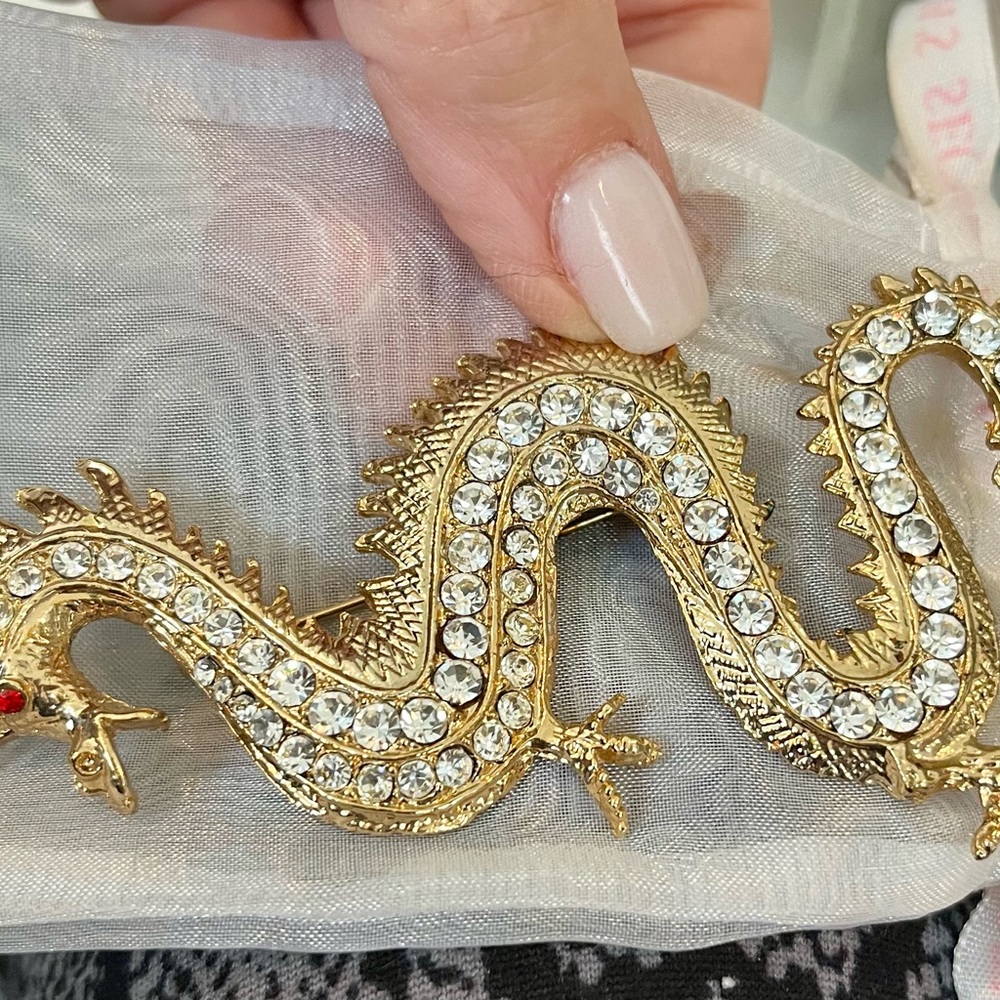 Sparkling Gold Dragon Brooch